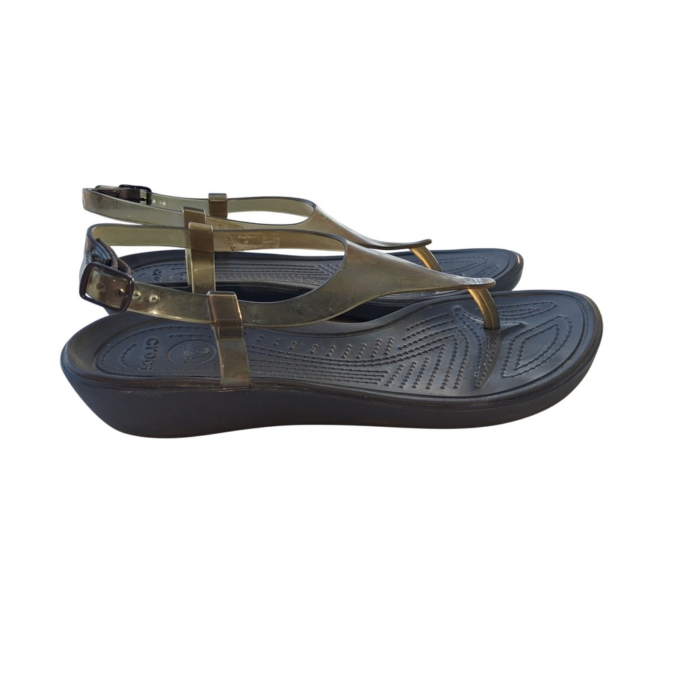 Crocs Really Sexi T-Strap Sandals Black Translucent TPU Wedge Women 7